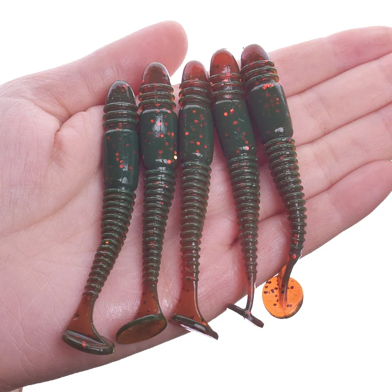 5Pcs Swing Impact Ring Shad Fishing Lure Soft 75mm 3.2g Jigging Swimbait Wobblers Shrimp Smell Salt Artificial Silicone Baits