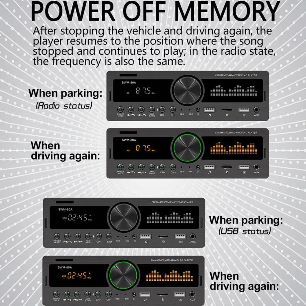 USB AUX MP Player BT Address Details Voltage Part Name AUX Audio Output Receiver BT Single DIN BT Compatibility