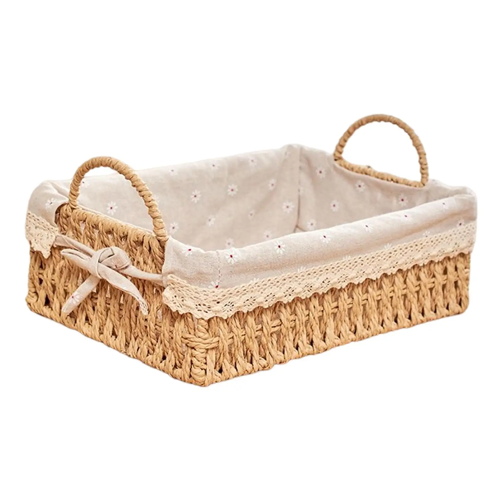 Woven Storage Baskets Kitchen Organizer Handwoven with Handles Cosmetic Box for Breakfast Fruit Bedroom Bathroom Home Decorative