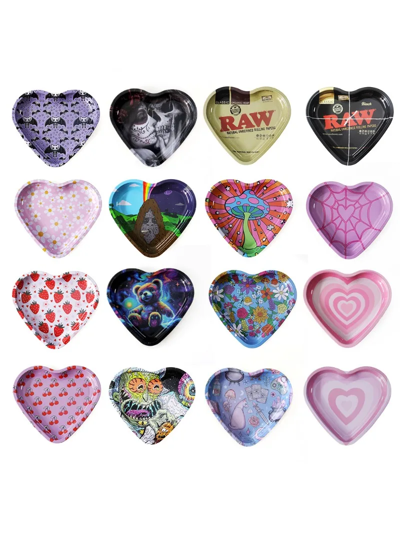 Plateau à rouler en métal en forme de cœur, en fer blanc, accessoires pour fumer, plateau de rangement