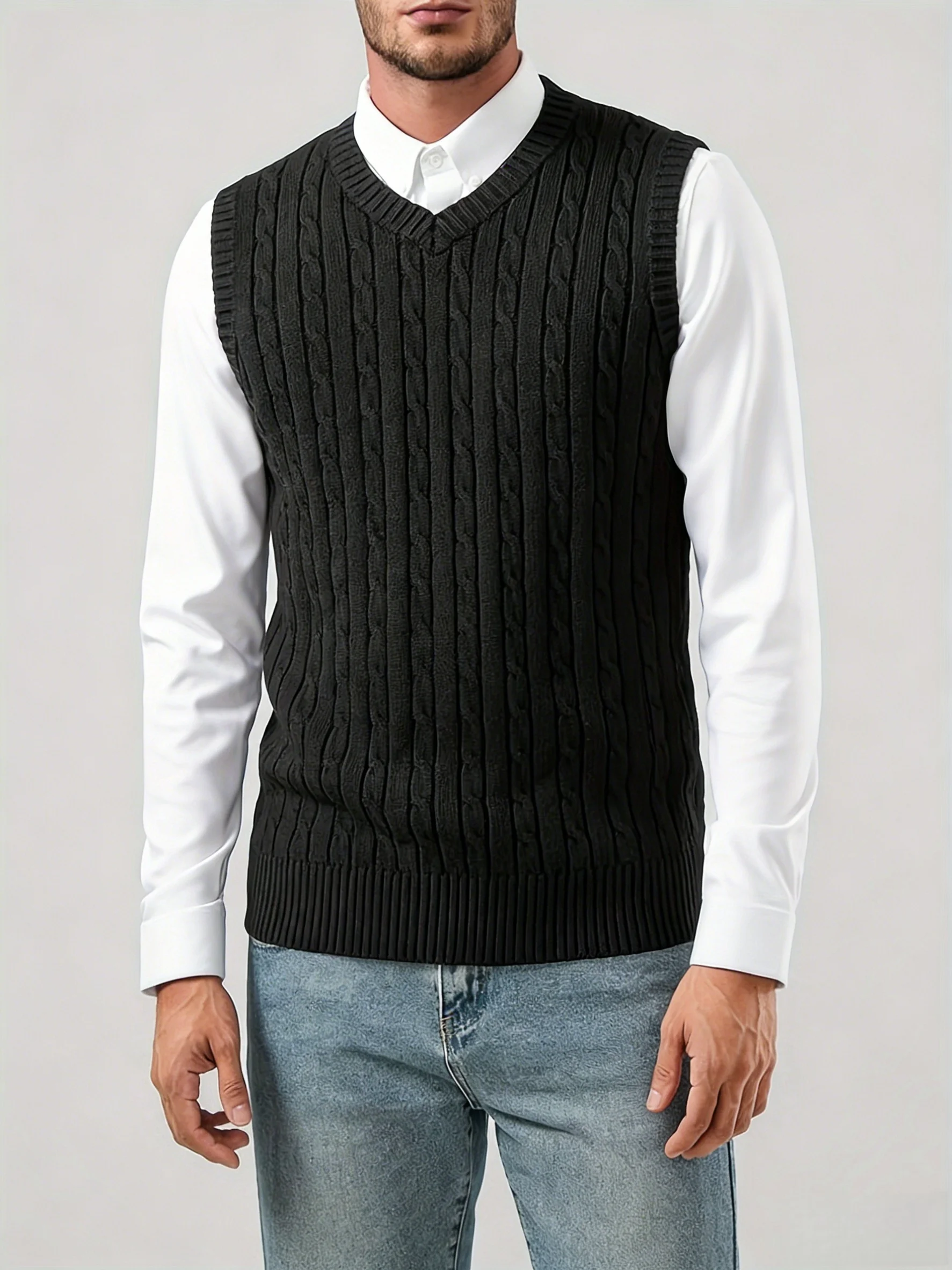 Men's Casual Fashion Cable Kni - Men'S Fashion V Neck Sweater บทวิจารณ์และราคา