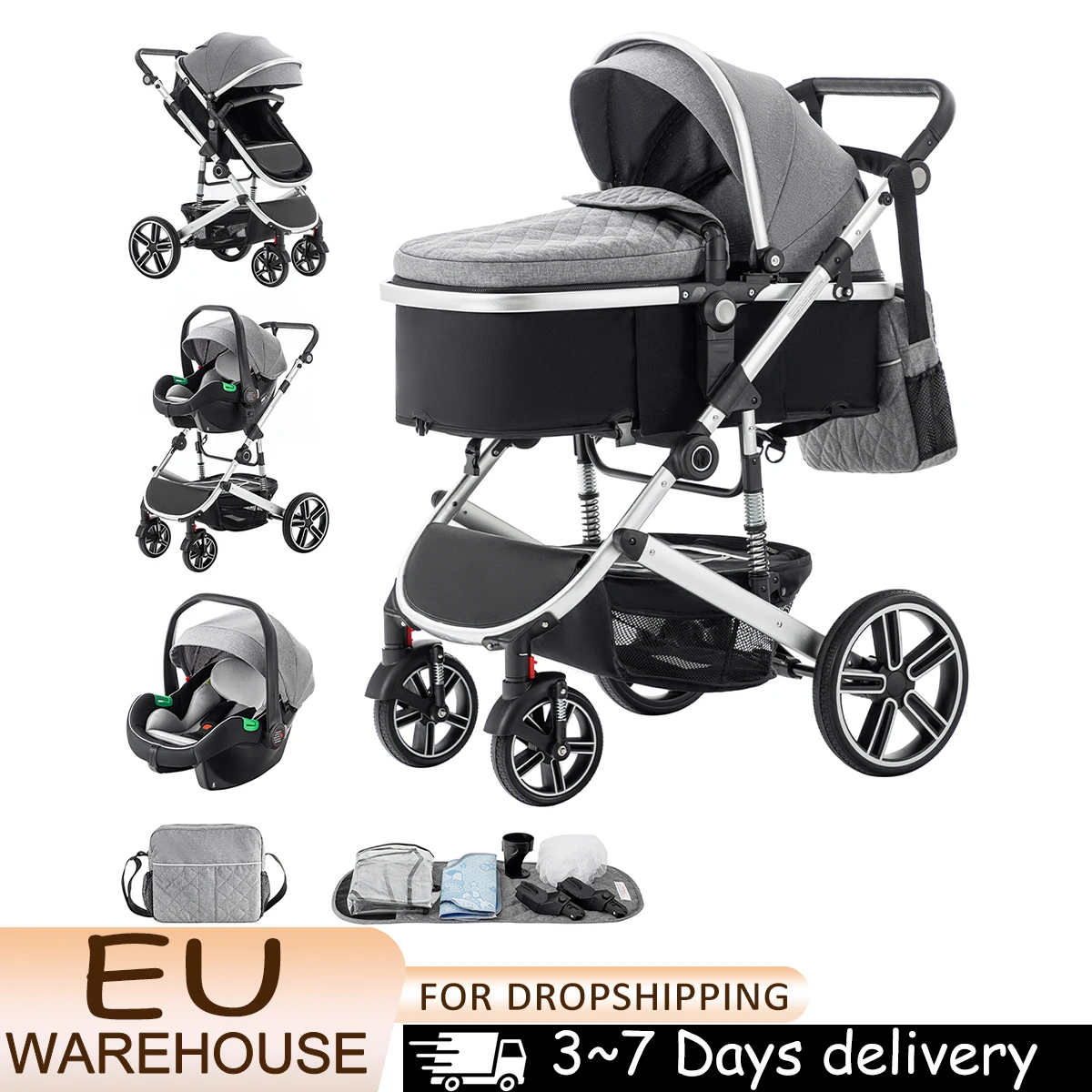 Poussette de bébé 3 en 1, Portable, voyage, pliable, cadre en aluminium, voiture de paysage haute pour nouveau-né