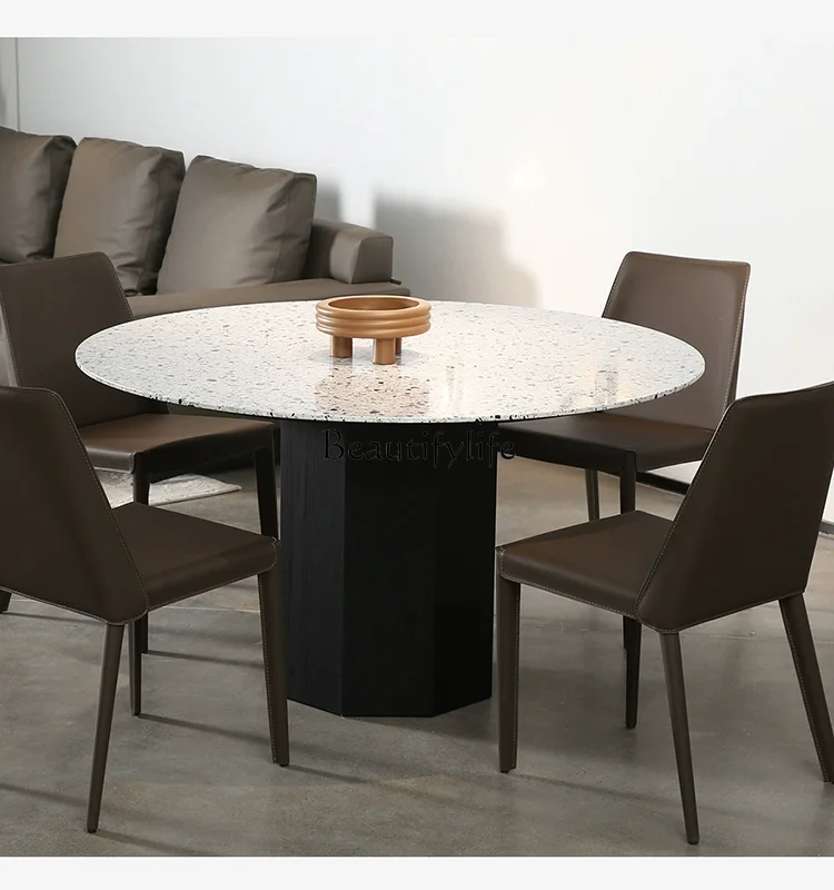 Marble Dining-Table French Cream Style Dining Table Italian Minimalist Modern Terrazzo