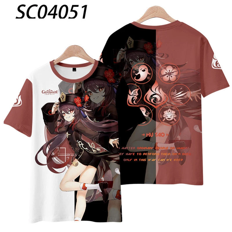 Genshin T Shirt Impact Pria Wanita Anime Game Cosplay hubao perempuan Tshirt lucu lengan pendek musim panas kaus grafis Kawaii Hu Tao