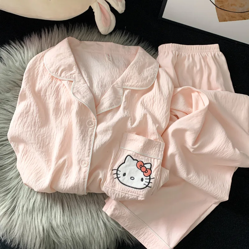 

Women Cloud Cotton Pajama Set Cute Cartoon Long Sleeve Open Front Loungewear
