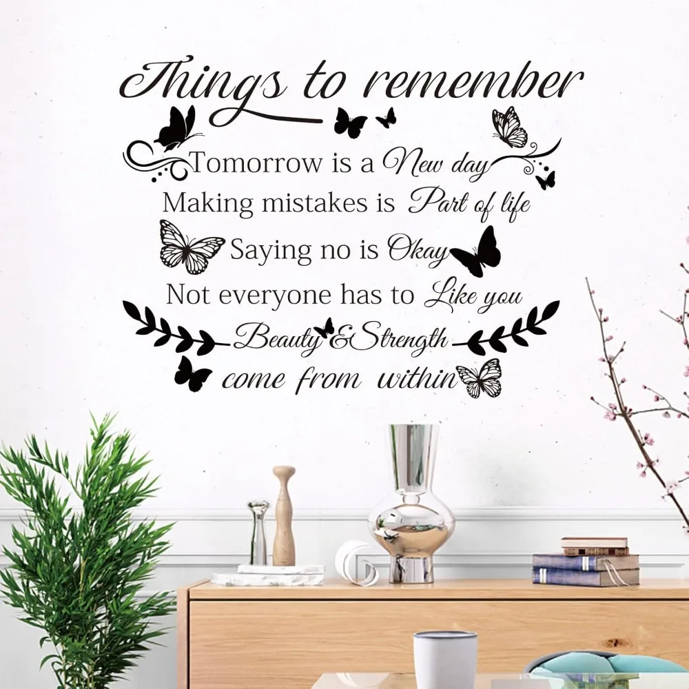 Things to Remember Wall Decal Butterfly with Text Inspirational Wall Art Removable PVC Wall Sticker for Bedroom Living Room