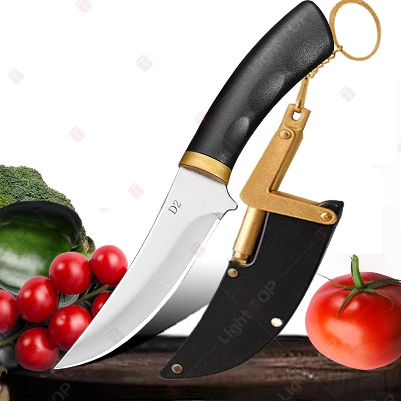 Stainless Steel Fruit Knife Mongolian Meat Cleaver Pocket Knife Multifunctional BBQ Meat Cutting Boning Knife with Knife Sheath