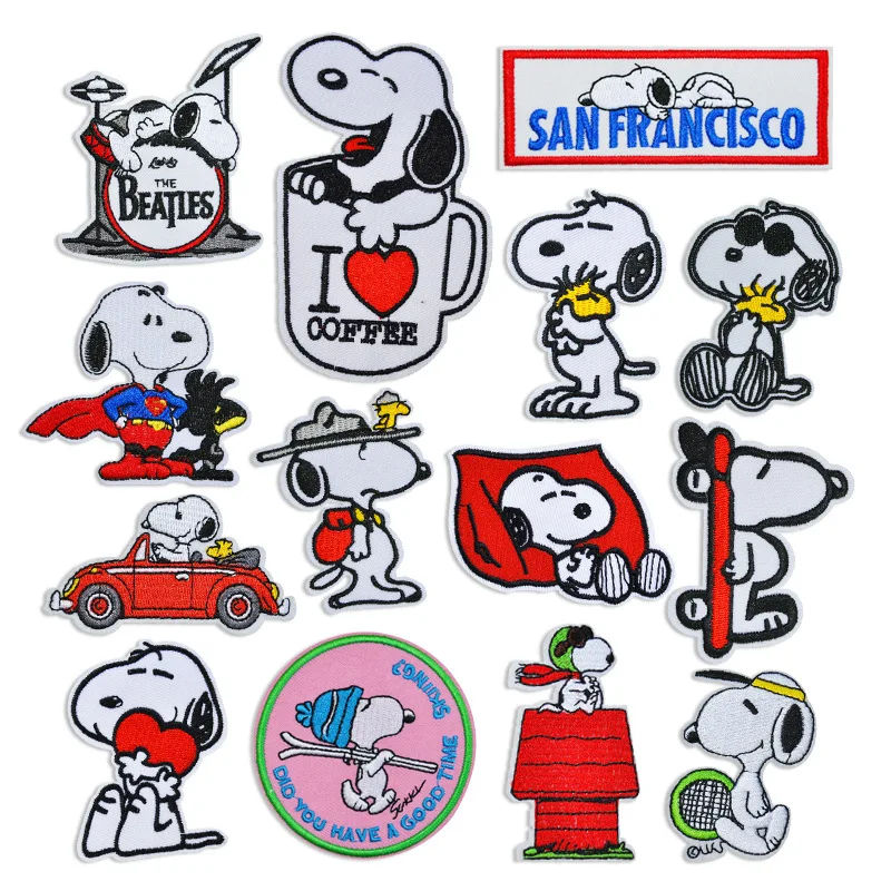 

Мультяшная серия Snoopy вышитая ткань нашивка аксессуары Аниме Kawaii щенок Девочки Детская форма одежда отверстие этикетка нашивка Декор