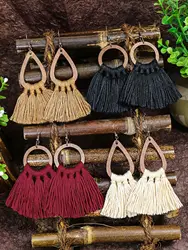 Ethnic Bohemian Style Wooden Tassel Multi-Color Earrings For Women's Daily Wear Can Be Paired With Holiday Gifts