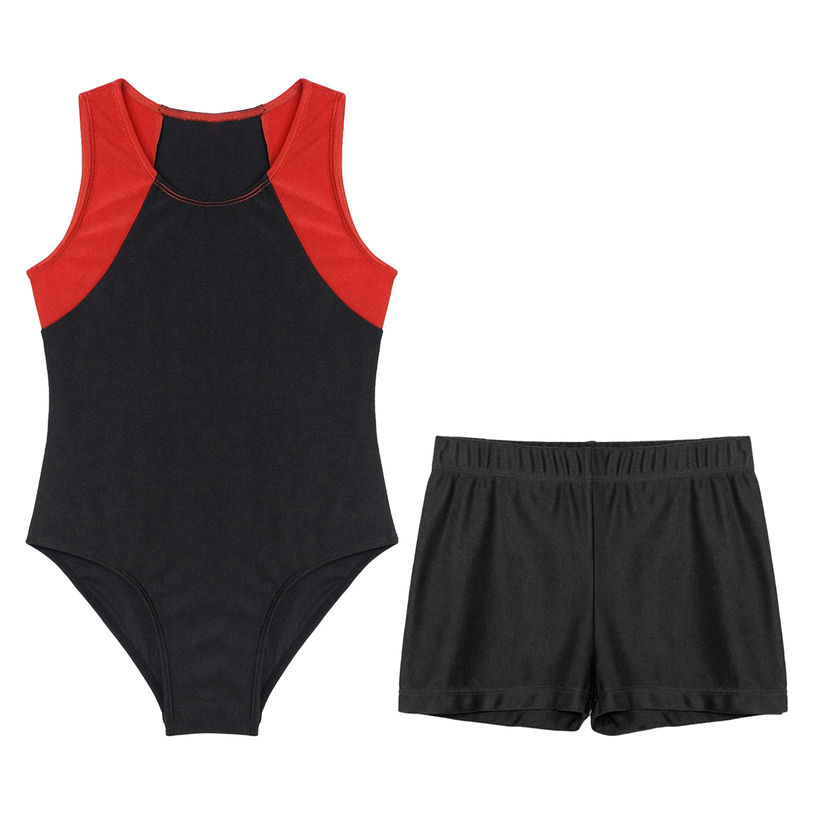 Kids Boys Ballet Jersey Costume Round Neck Sleeveless Leotard Bodysuit Jumpsuit with Shorts Set for Gymnastic Yoga Competition