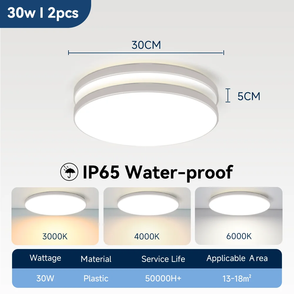 Waterdichte Badkamer Lamp Plafond Led Plafondverlichting 18W 30W 40W Ronde Led Plafondlamp Voor Keuken woonkamer Toilet Kamer 220V