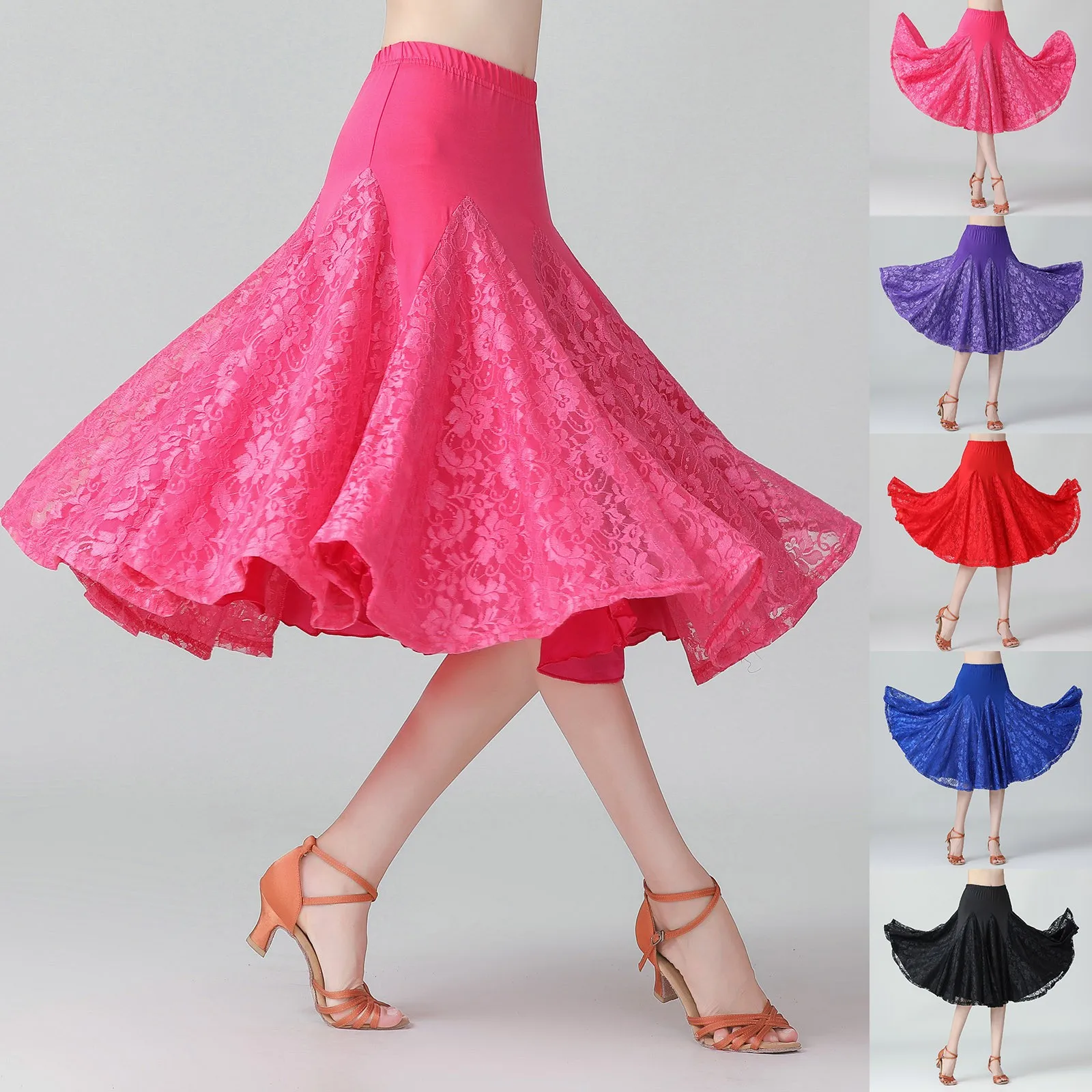 

Modern Ballroom Dance Swing Lace Skirt For Women Elegant Satin Multi-layer Color Matching Waltz Tango Latin Dancedress 2023