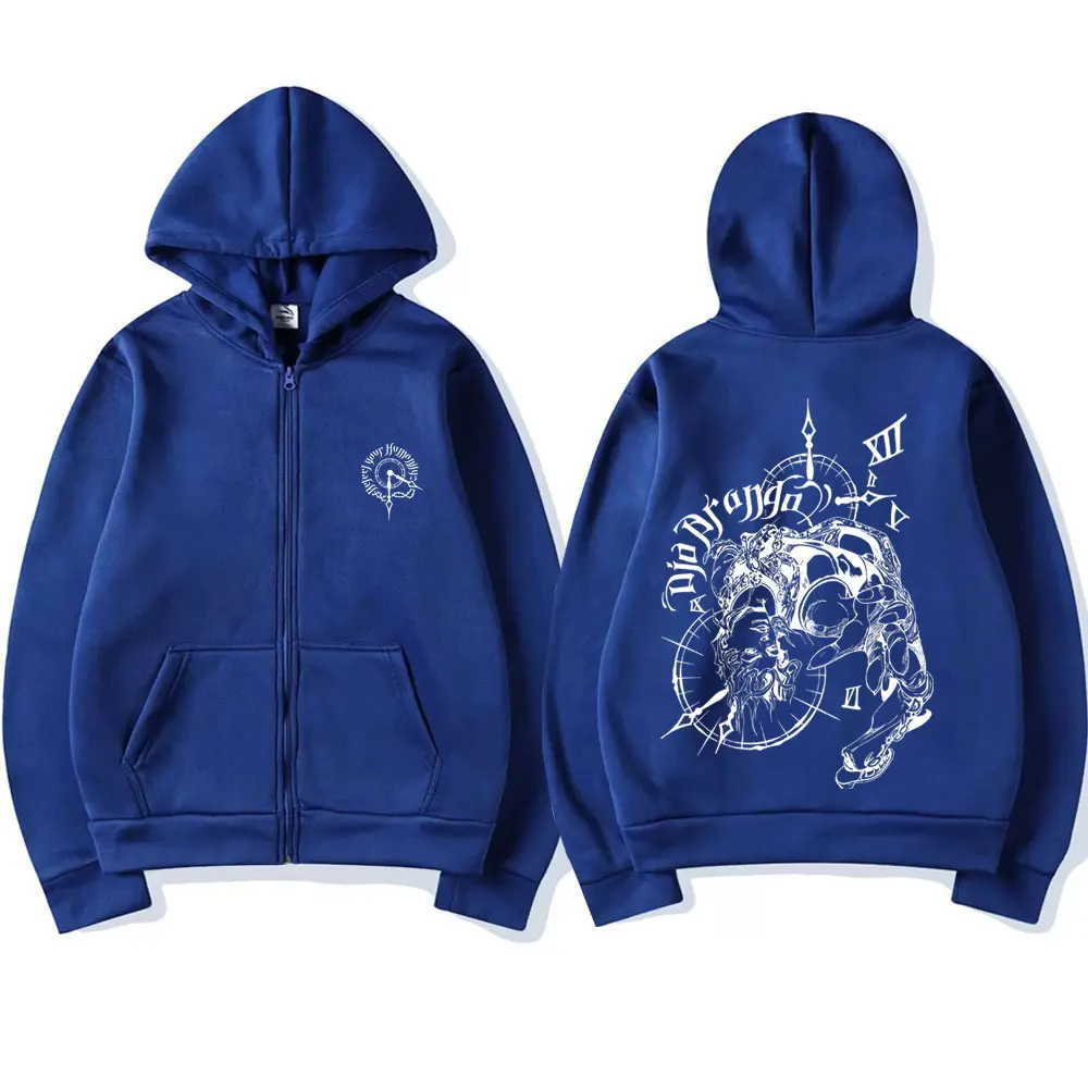 Anime JoJo's Bizarre Adventure Zipper Hoodie Drop Dio Over Heaven Print Zip Up Jacke Männer Frauen Casual Vintage Zip Up Sweatshirt – Detail 5