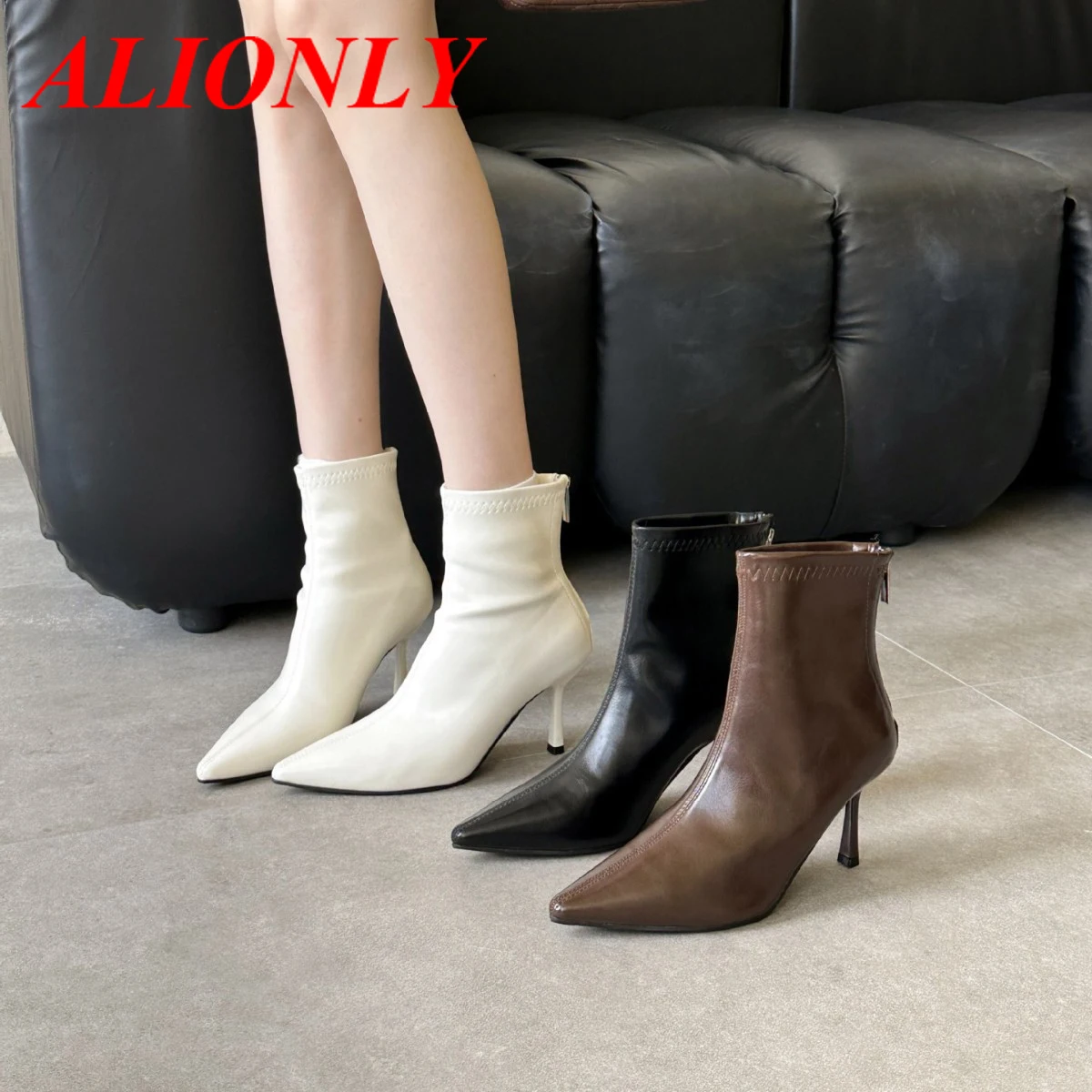 

Alionly 2026 New Women Square Head Ankle Boots Fashion High Heels Autumn Winter Shoes Zipper Office Lady Botas De Mujer