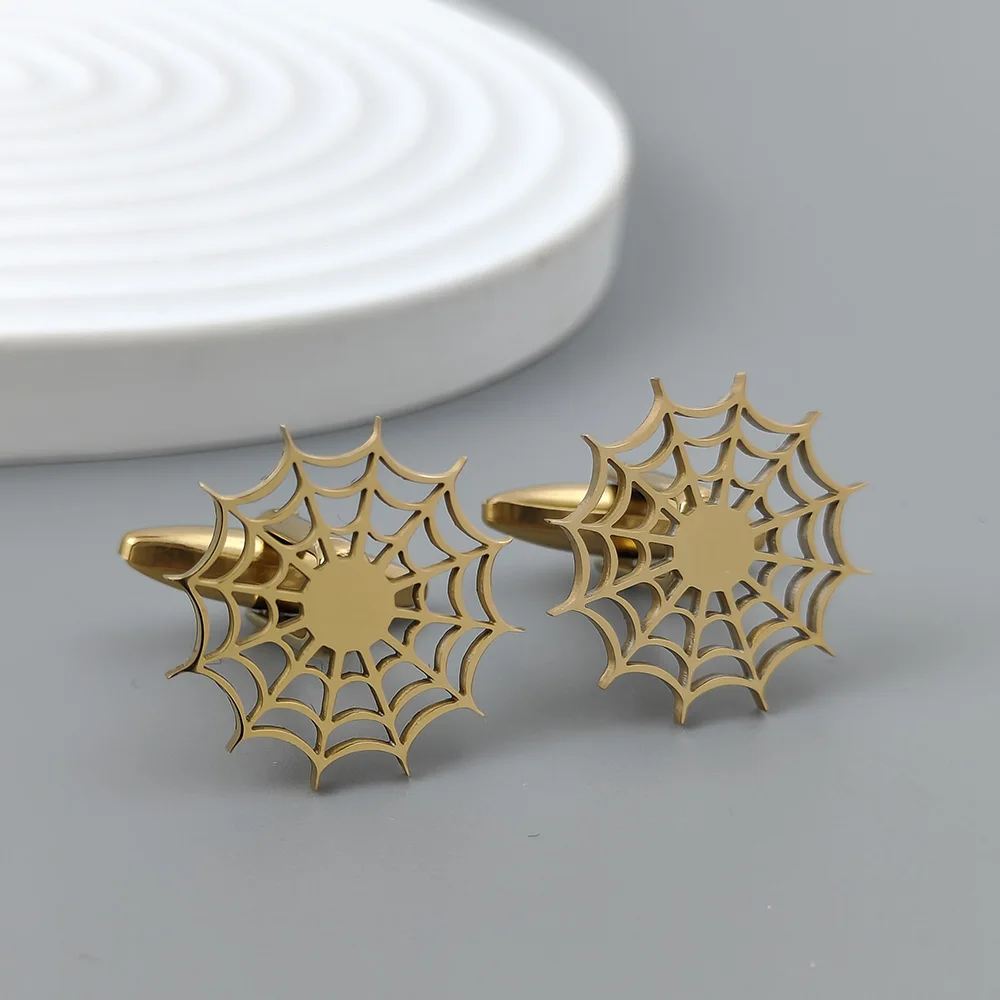 Spider web gold-plated cufflinks, silver accessories for French shirt cuffs, black cufflinks for suits, gifts for men