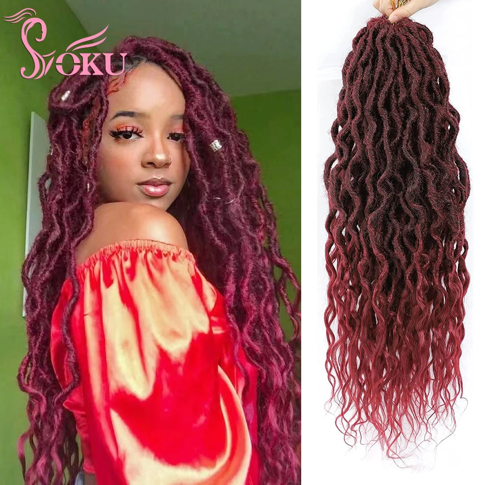 Ombre Burgundy Goddess Locs Häkelhaar Faux Locs Dreadlocks Rote synthetische Zöpfe Extensions für Afro-Frauen Strandparty Soku