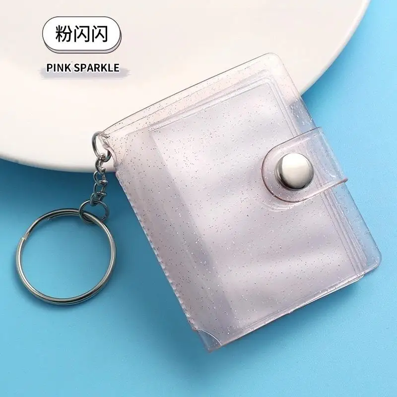 

1/2 Inch Mini Photo Album Page Sequins Transparent Snap Hanging Ring 16 Pockets Card Photo Holder Memory Gift