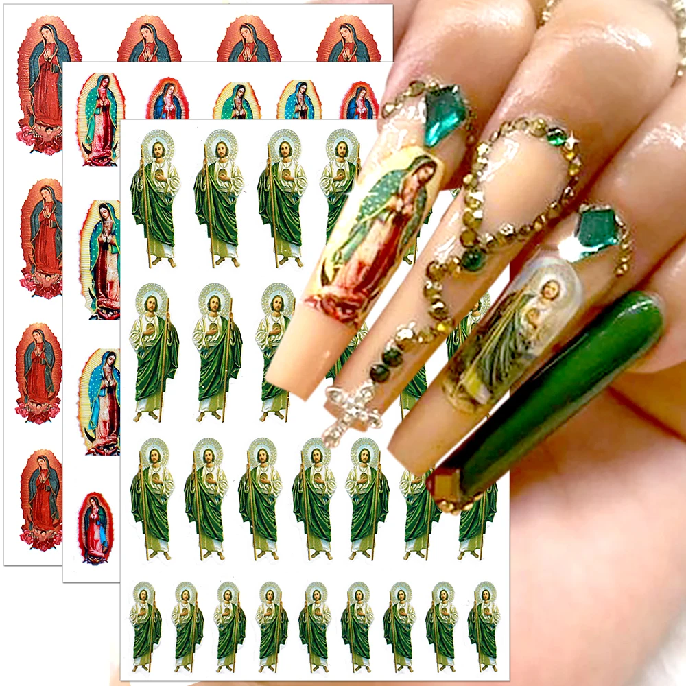 Angel Flower Pattern Cupid 3D Nail Stickers Virgin Mary Nail Art Stickers Jesus Religious Nail Decals DIY Manicure Decor Nail