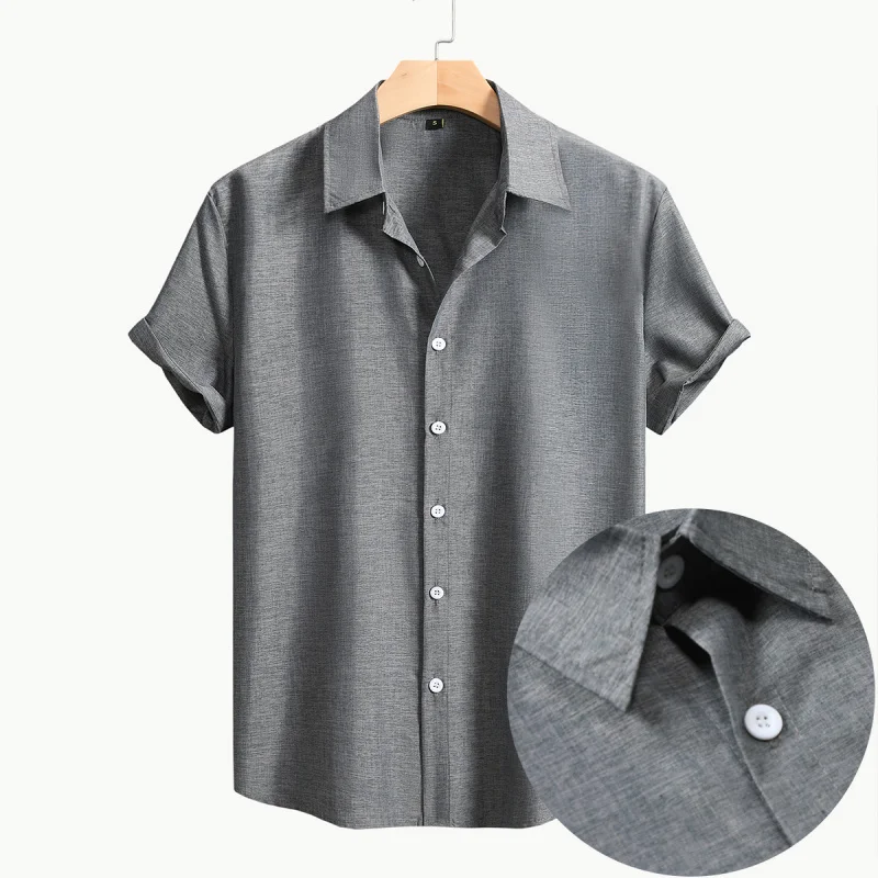 

2025Cross-border Amazon Spring Summer New Men's Cationic Linen Short Sleeve Shirt Beach Casual Vacation Shirt