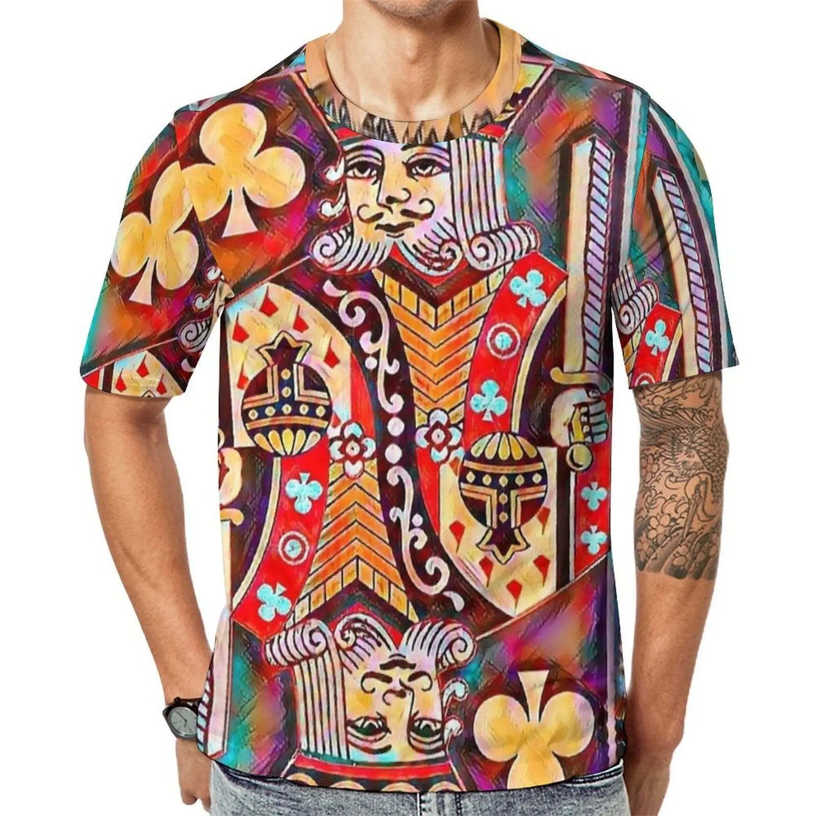 Men King Club Card Art Print T-Shirt  Novelty T Shirts Short Sleeve Printed Tshirt Wholesale Summer Y2K Fun Plus Size Top Tees