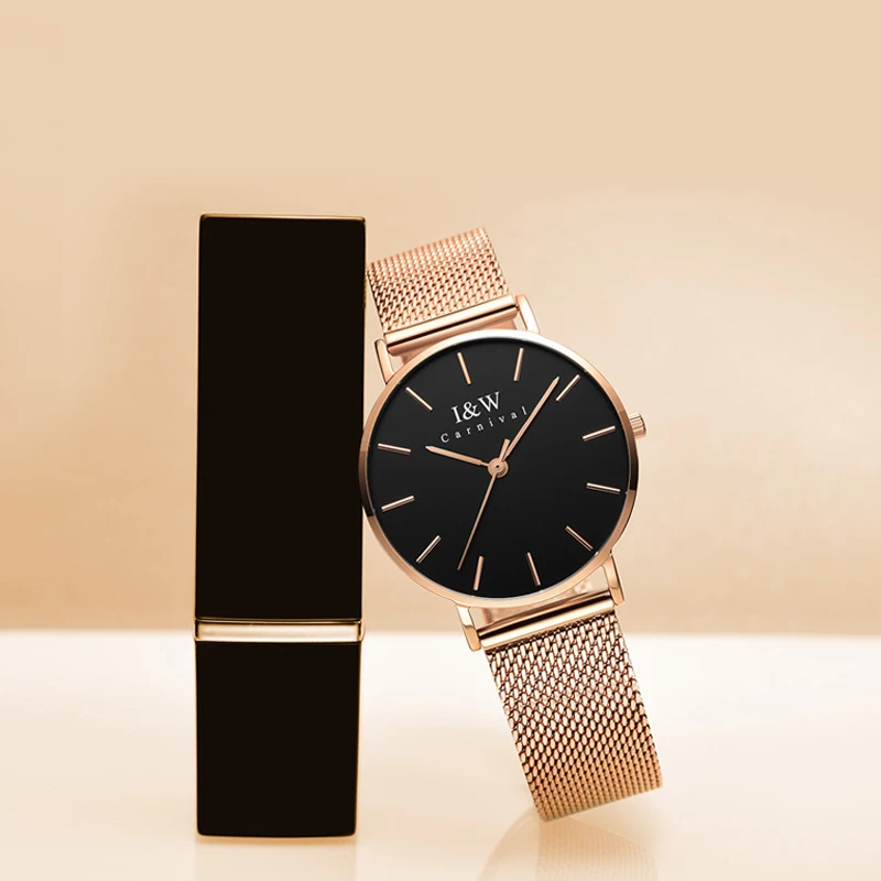 

КАРНАВАЛ женские модные серебряные кварцевые часы розового золота женские брендовые роскошные водонепроницаемые наручные часы для женщин Reloj Mujer