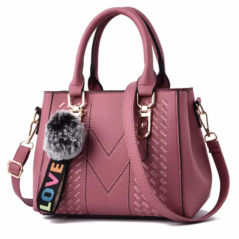 

New Embroidery Messenger Bags Women Leather Handbags Bags for Women Sac a Main Ladies hair ball Hand Bag