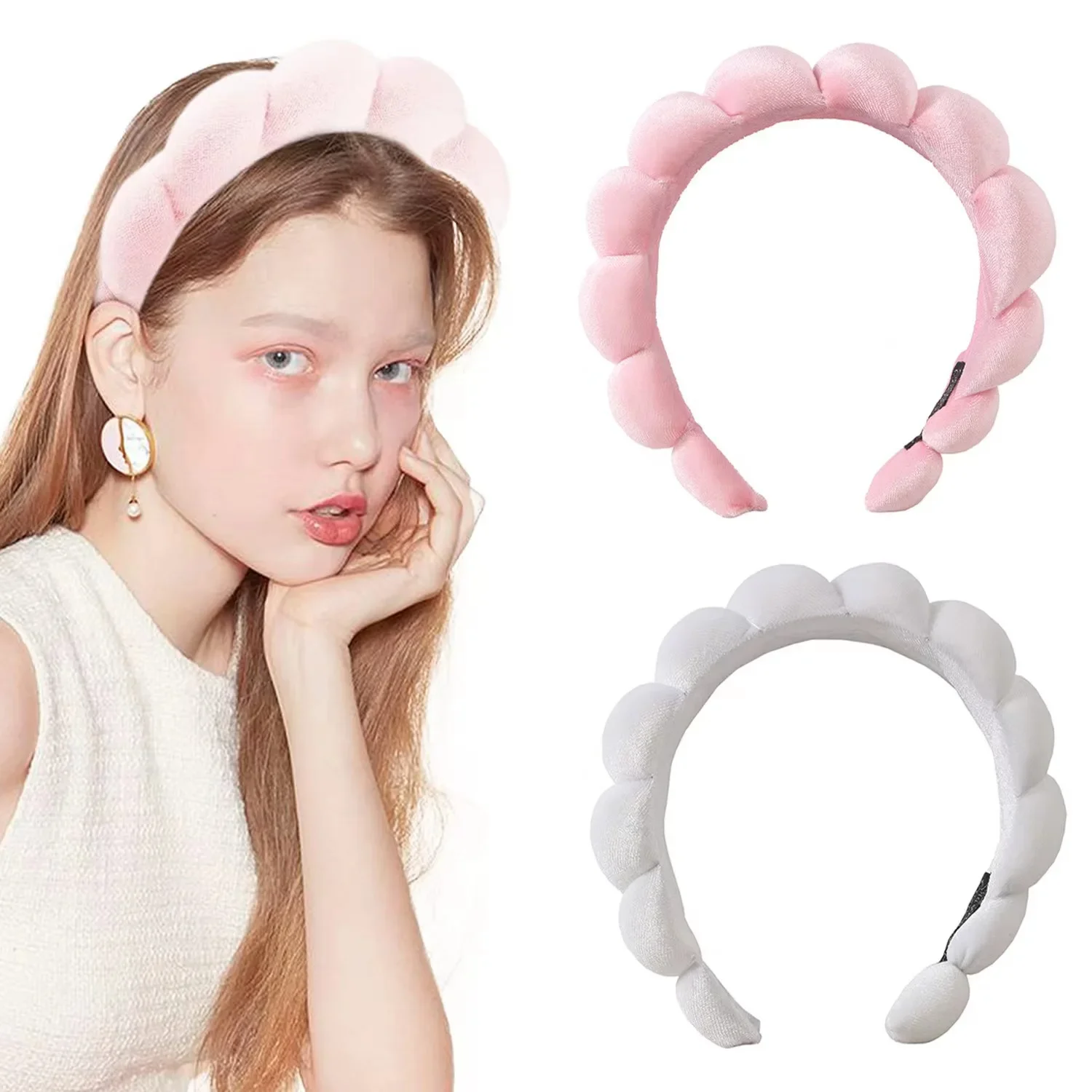 Esponja Co-Terry pano Headband, Puffy Retro cabelo bandas, Hairband macio, Spa Headwear, Maquiagem bolha