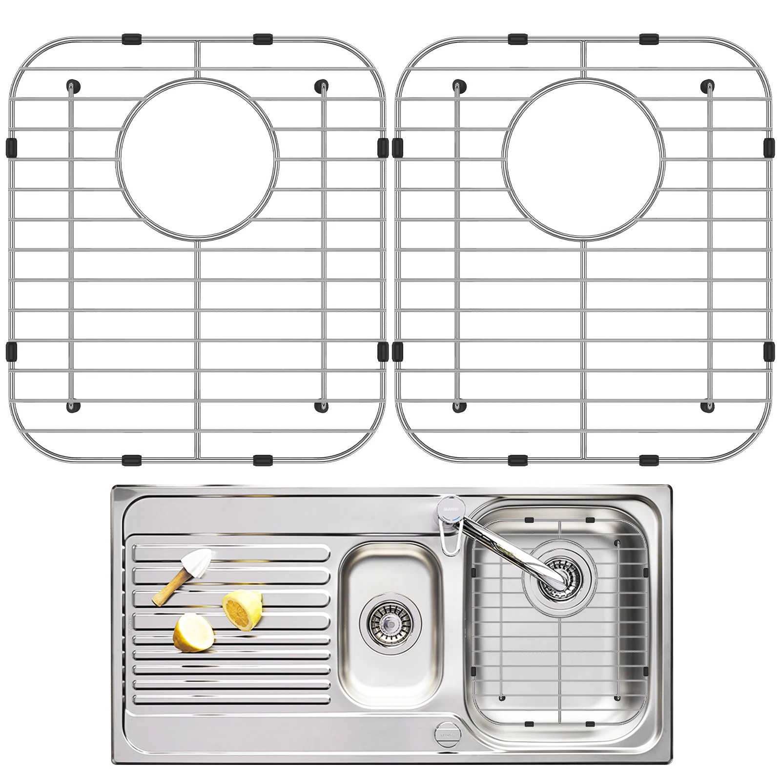 

Kitchen Sink Grid Stainless Steel Sink Protectors Double Bowl Sink Bottom Grid Versatile Dishes Drainer Grid Fits Sink 13x12''