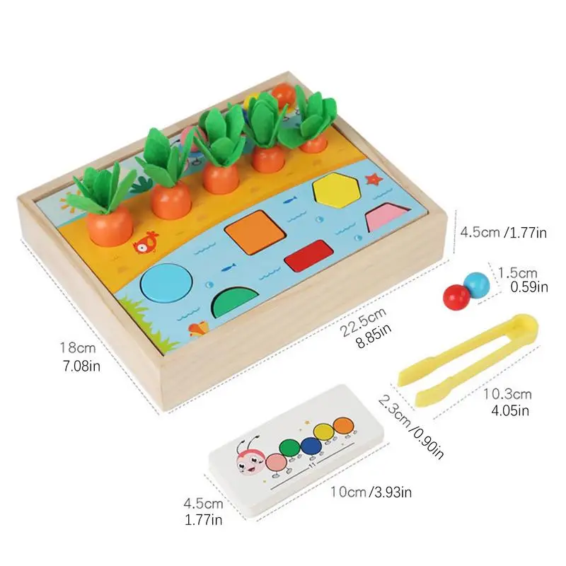 당근 수확 게임 나무 장난감 색상 모양 매칭 게임, 나무 감각 장난감, 미세 모터 게임, 당근 수확 과수원 분류 장난감