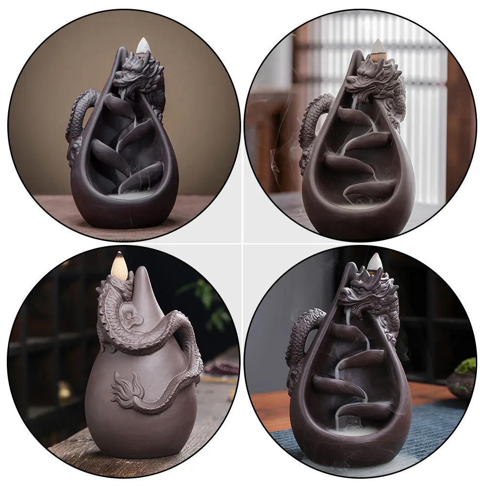 

1Pcs Purple Sand Incense Burner Dragon Design Backflow Aroma Stove Home Decor Meditation Relaxation Gift Aroma Stove