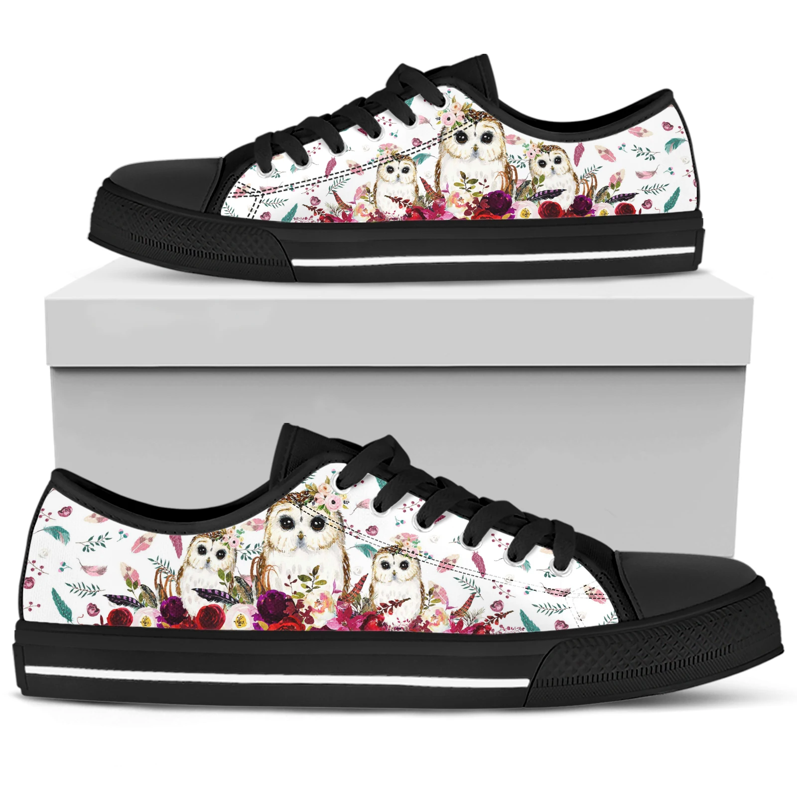 ELVISWORDS Fashion Lavender Cartoon Owl Design Espadrilles Lightweight Outdoor Black Soft Sole Low Top Shoes Flats Sneakers