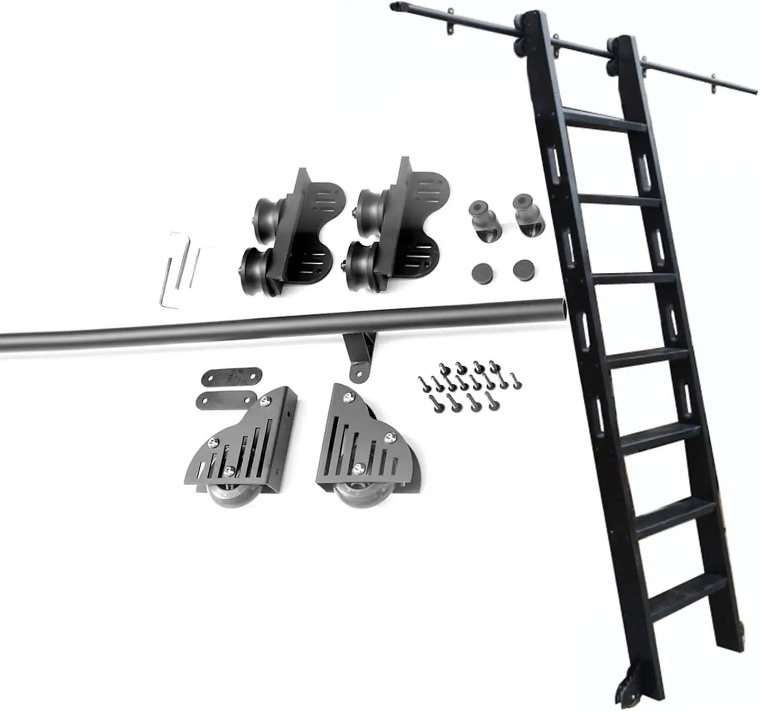 Sliding Barn Door Kit 3.3Ft-20Ft Retractable Rolling Ladder Hardware Library Sliding Ladder Hardware Kit Round Track/Rail With