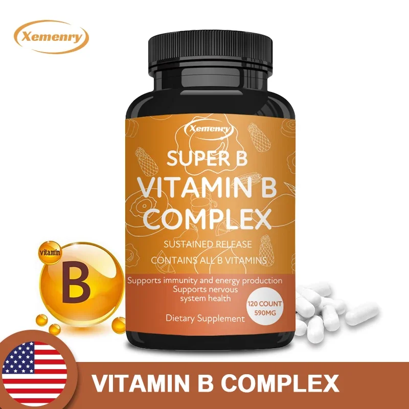 

Vitamin B Complex Capsules - with Vitamin C, B1, B2, B3, B5, B6, B12 - Replenish Energy, Relieve Stress, and Enhance Immunity Su