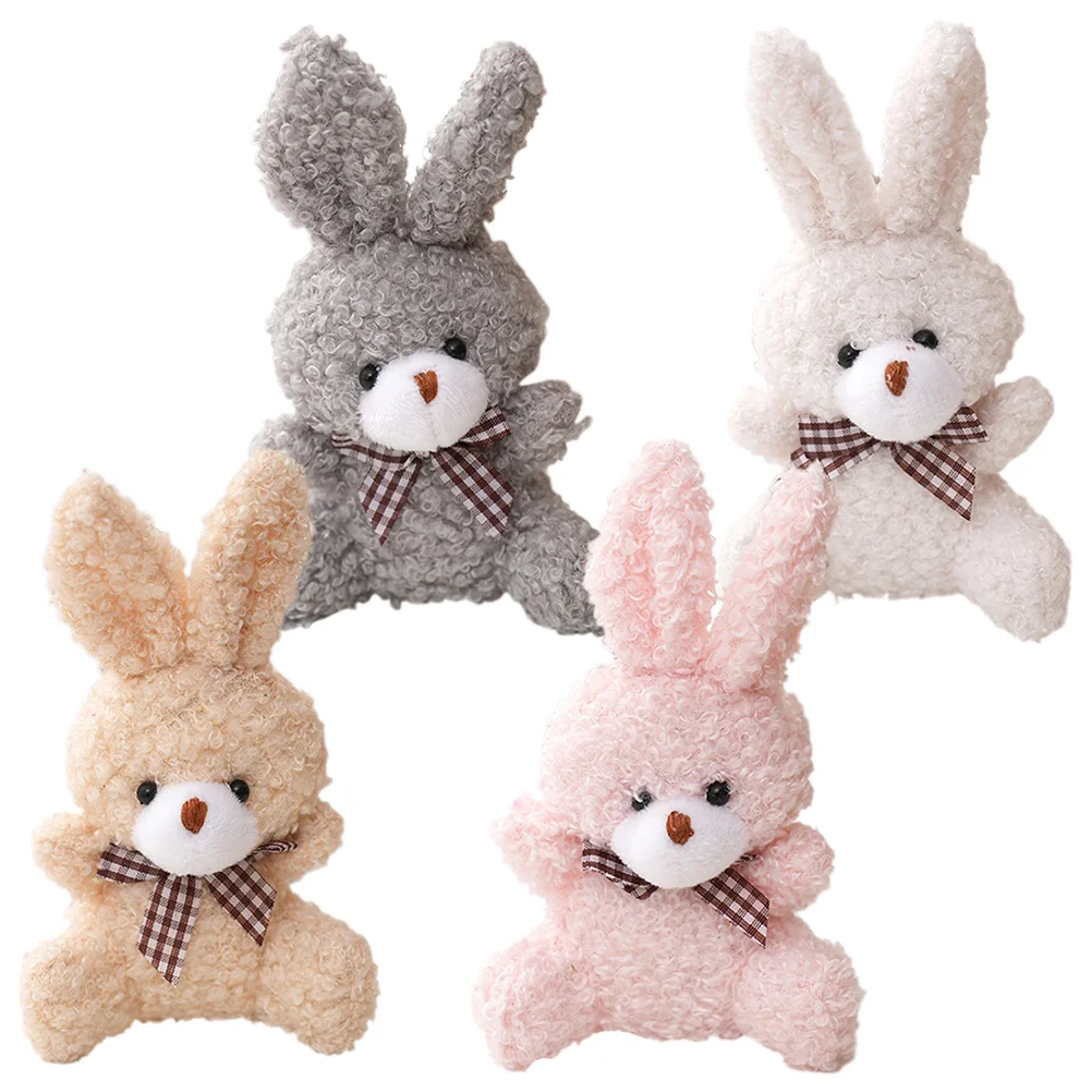 

4 Pcs Rabbit Plush Keychain Cartoon Ornament Stuffed Animal Pendant Toys Bunny for Easter Basket Filler Short Hanging Child