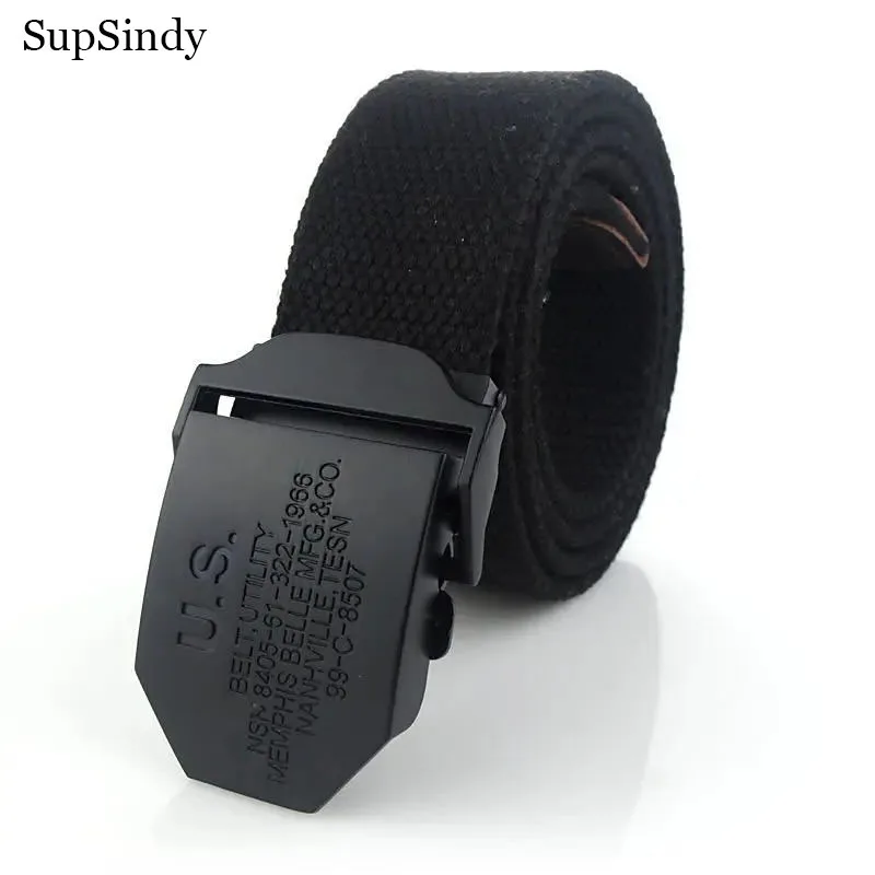 SupSindy Men Canvas Belt Black US Metal Buckle Army Military Tactical Belts for Men Jeans Outdoor Training Soldier Strap Male