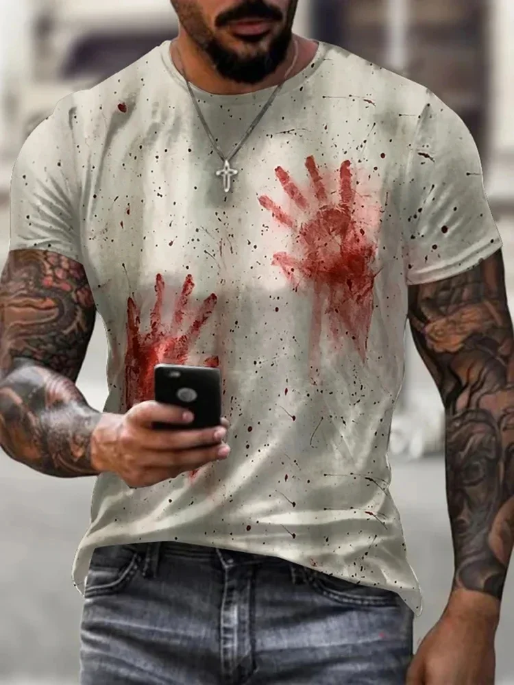 Halloween Men\'s T-shirt 3D blood print top new Men\'s Clothing summer men\'s T-shirt fashion short sleeve oversized men\'s wear