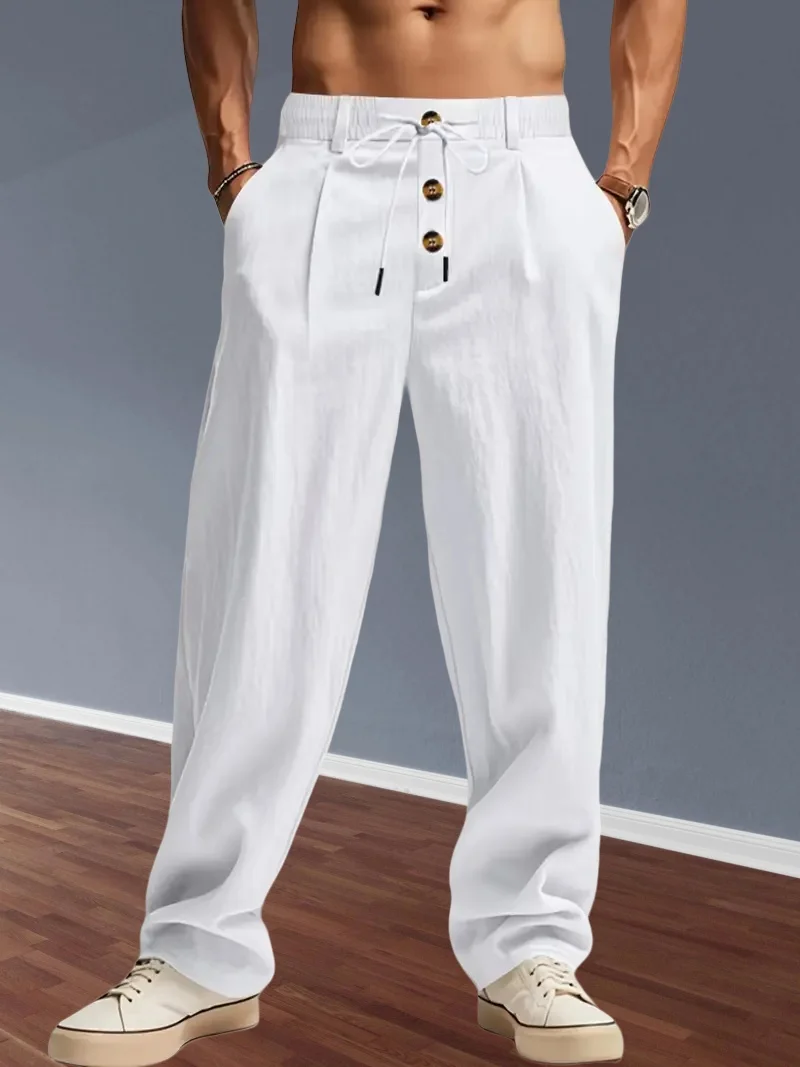

Men's cotton and linen breathable pants, sport pants, casual pants, streetwear, beach vacation, outdoor loose straight-leg pants