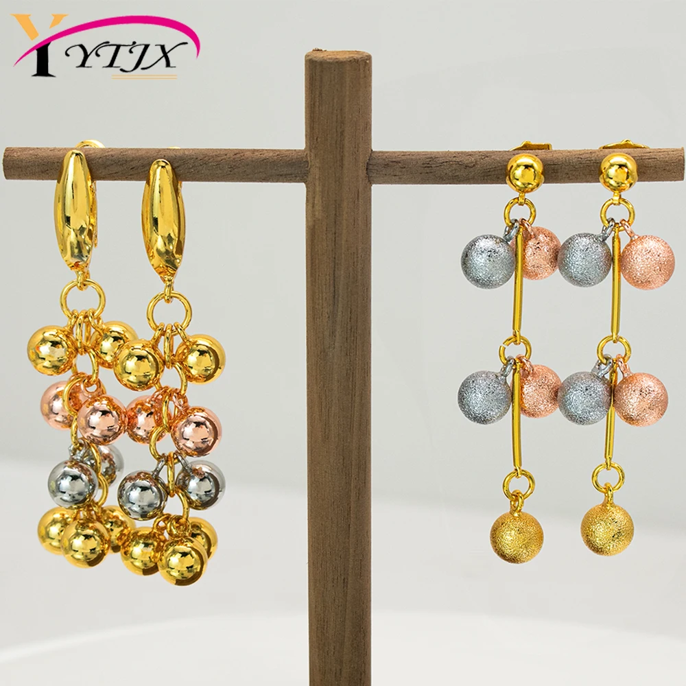 YTJX Modische Quasten-Ohrhänger Dreifarbige Runde Perlen Hängeohrringe für Damen Feiner Schmuck Partygeschenk 2026 Neu Dropshipping – Detail 1