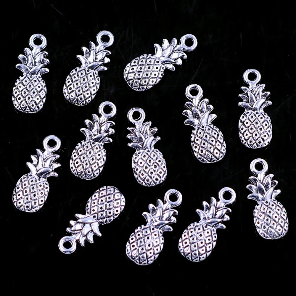 

200Pcs Pendants Silver Tone Pineapple Fruit Charm Breloque 19mm(6/8"x3/8")