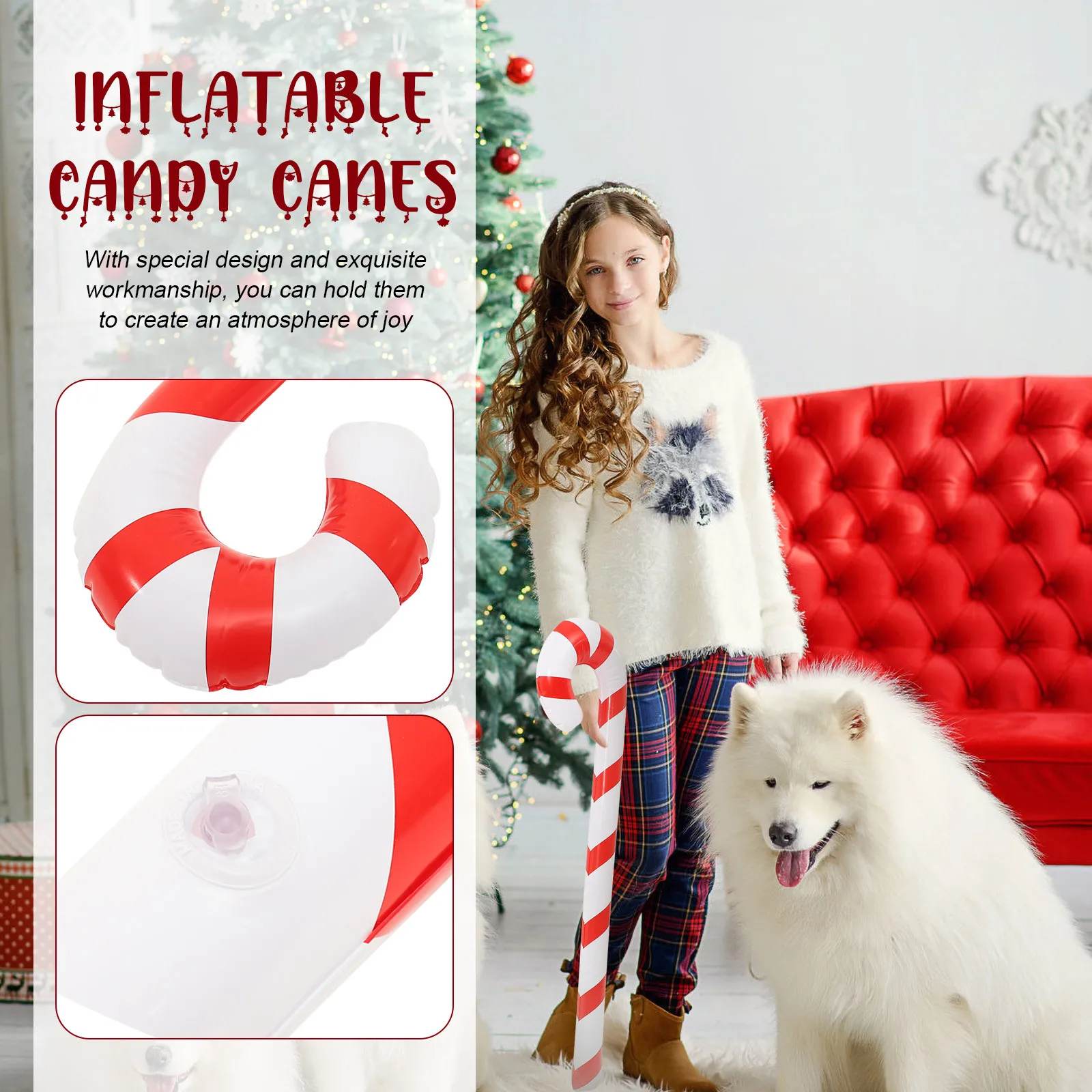 

4pcs Inflatable Christmas Candy Canes Colored Pvc Portable Balloons For Xmas Party Home Festival Birthday Outdoor Indoor