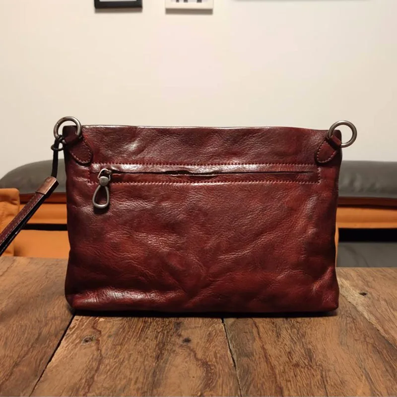 AETOO  Vegetable tanned leather Clutch Bag Men\'s large capacity clutch bag Leather soft-top cowhide vintage casual crossbody sho