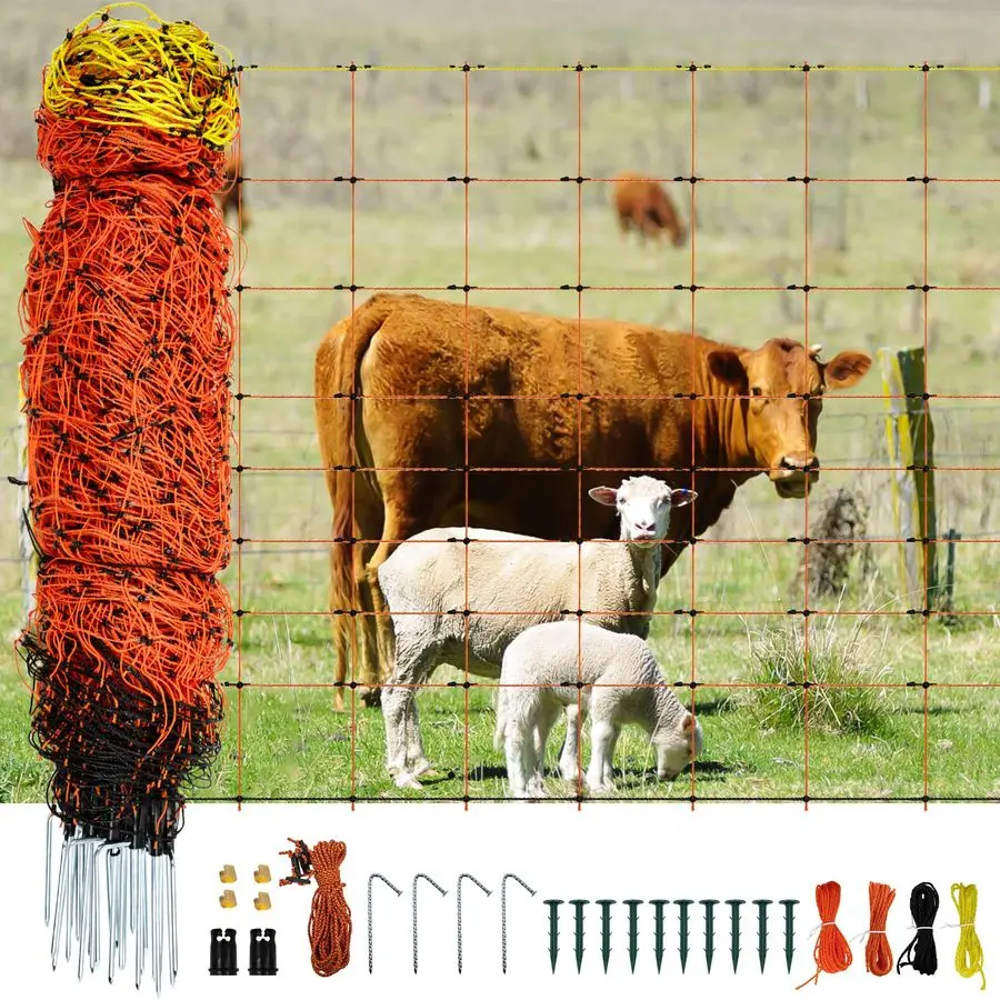 

Netting 35.4H x 164L, Electric Netting with Posts and DoubleSpiked Stakes, Portable Electric Fence Netting for Backyards, Homest