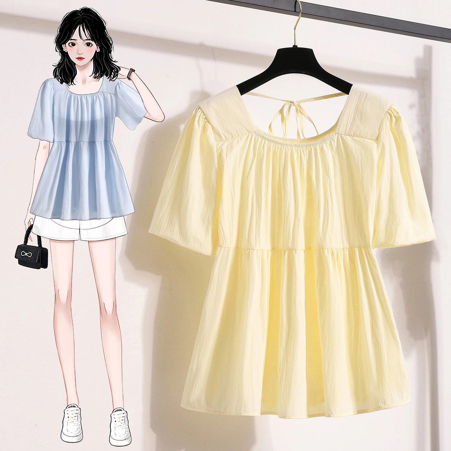 Plus Size Shirts & Blouses Women Summer 2025 New Arrival Korean Fashion Tops Short Puff Sleeve Loose Sweet Blouse Woman L-4XL