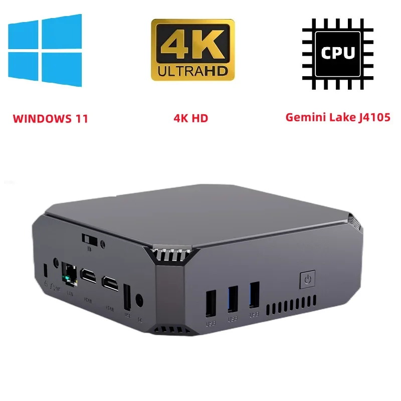 GK2 Intel Celeron J4105 MINI PC Windows 11 DDR4 12GB 256GB SSD Quad-Core Dual WiFi BT4.2 Desktop Gamer Computer