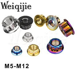 Weiqijie 6pcs Titanium Nuts M5 M6 M8 M10 M12 Double Hex Flange 12 Point Nuts for Motorcycle Modification Nuts