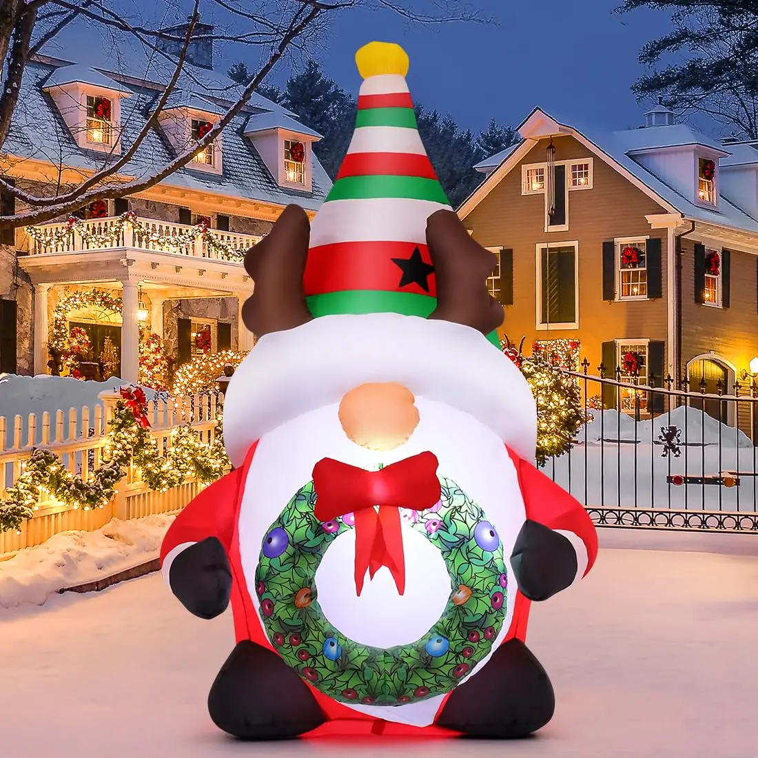 5 FT Inflatable Gnome with Garland Hot Selling Christmas Gnome Decorations Christmas Inflatables with LED Lights