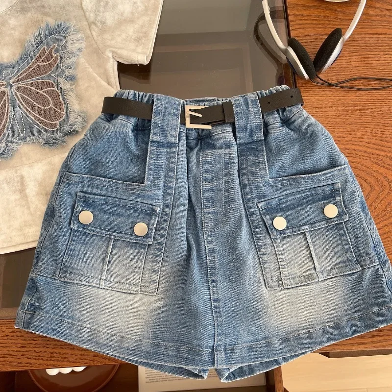 Girls T-shirt Summer Short Sleeve Kids Tops Korean Children Casual Denim Shorts Toddler Girl Costumes  2 3 4 5 6 7 8 9Yrs