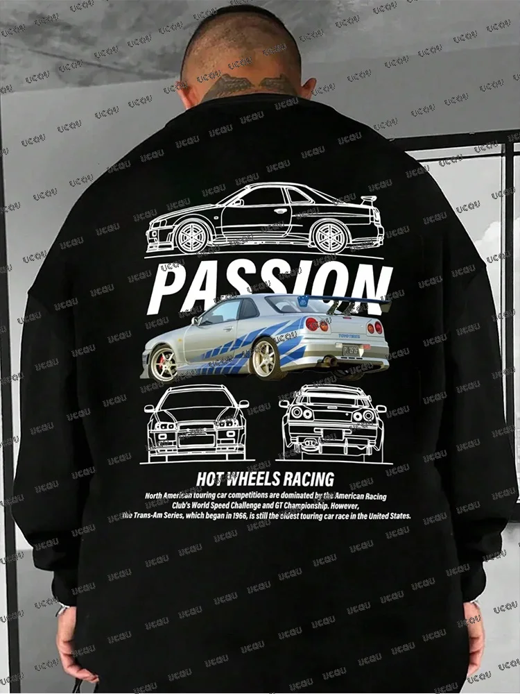 

Passion Racing Car Hoodies Autumn Winter New Race Car Hoodies 3D Motorcycle Warm Hoodies Oversized Loose O-Neck Hooded Pullover