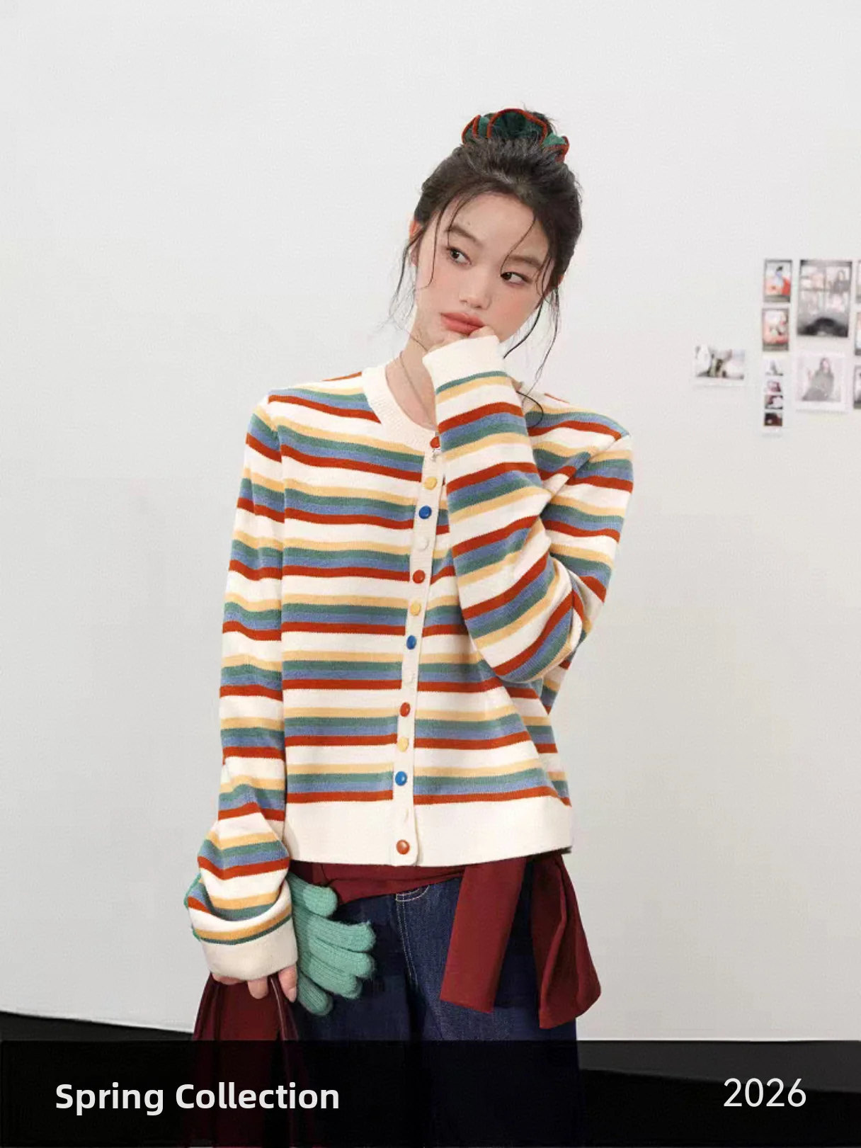 

Полосатый вязаный кардиган-свитер женский свободного кроя с длинными рукавами для весны, осени, зимы, для повседневной носки, эксклюзивно онлайн, полиэстер