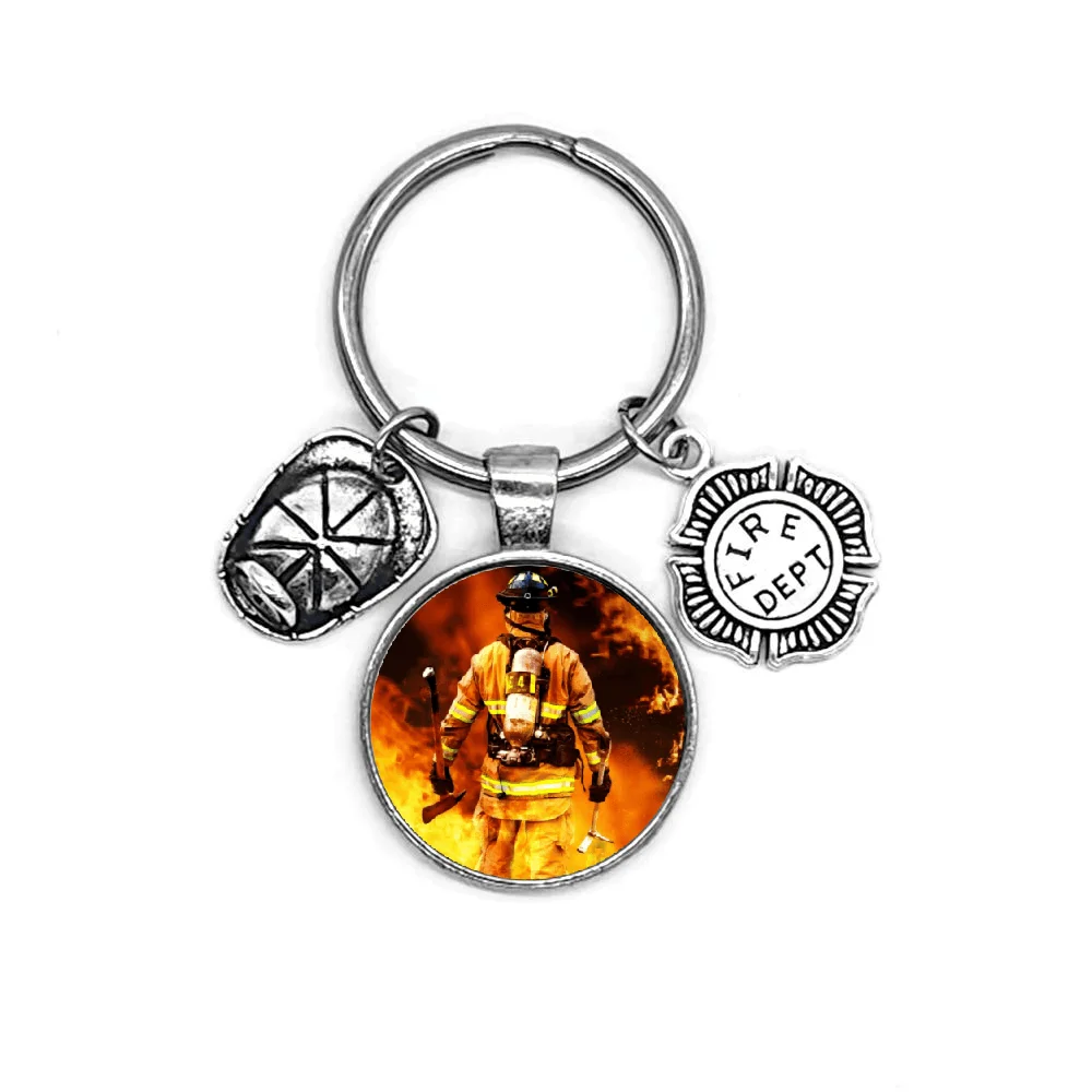 1 Pc Brave Firefighter Keychains For Men Souvenir Keyrings for Fireman